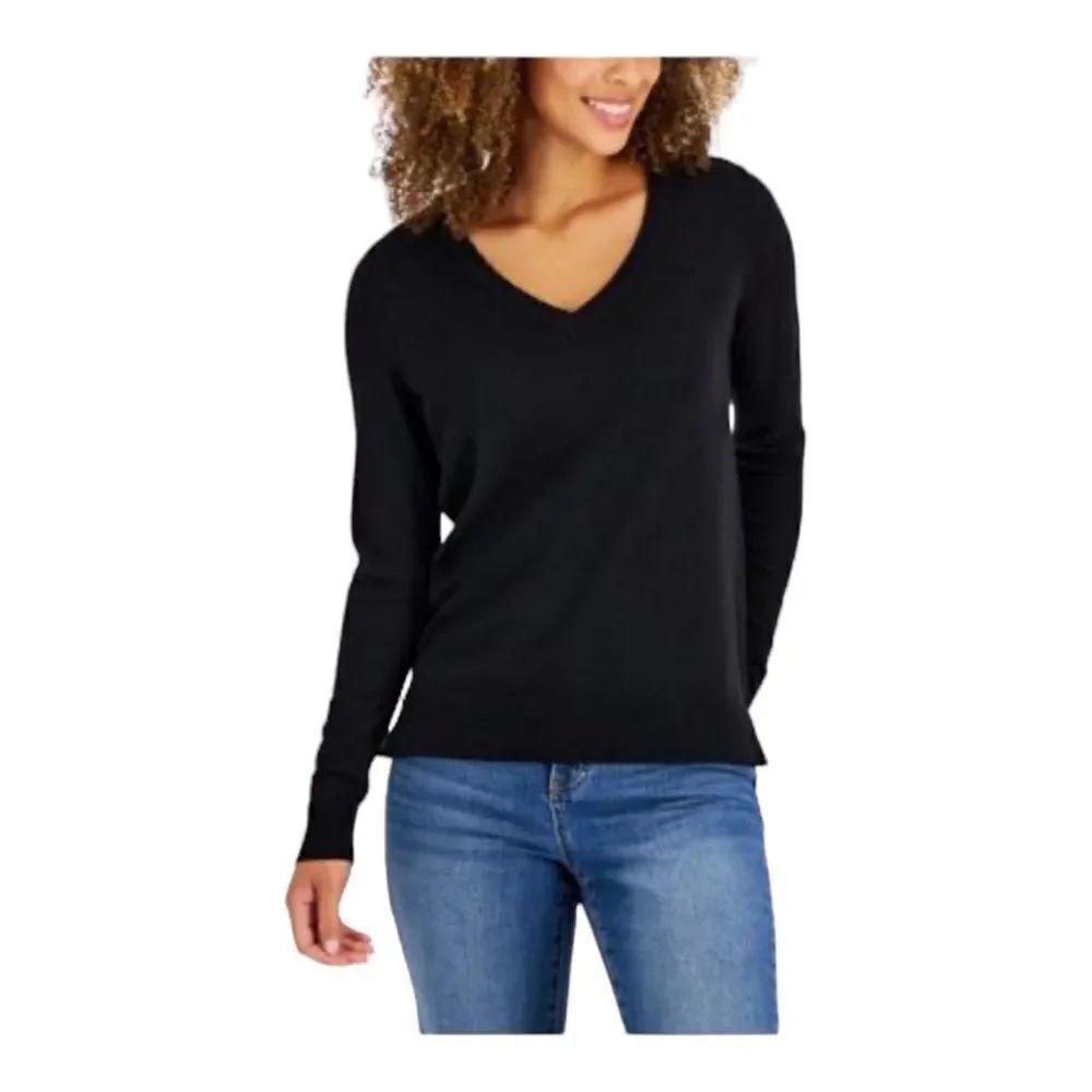 Style & Co Women's V-Neck Long-Sleeve Sweater in Deep Black Medium NWT